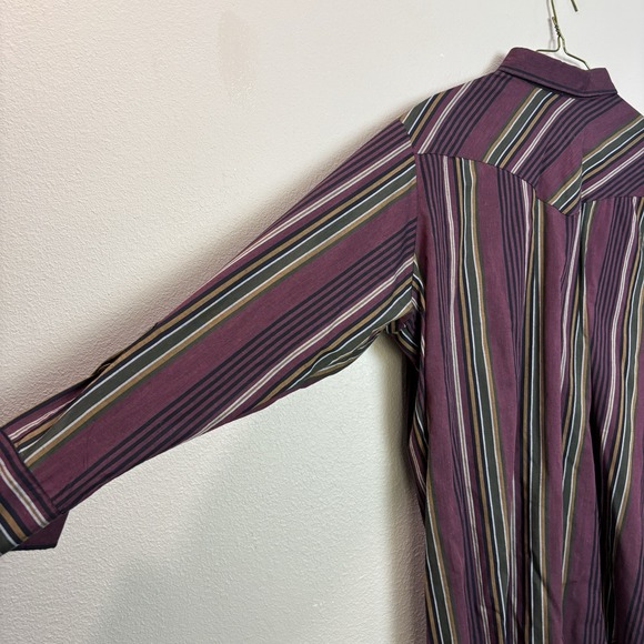 Vintage Western Frontier Shirt Mens 2XL Striped Pearl Snap Maroon Cowboy Rodeo - Picture 7 of 10